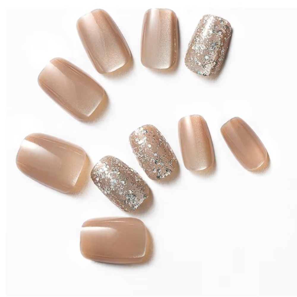 Chic Beige and Silver Glitter Press-On Nails